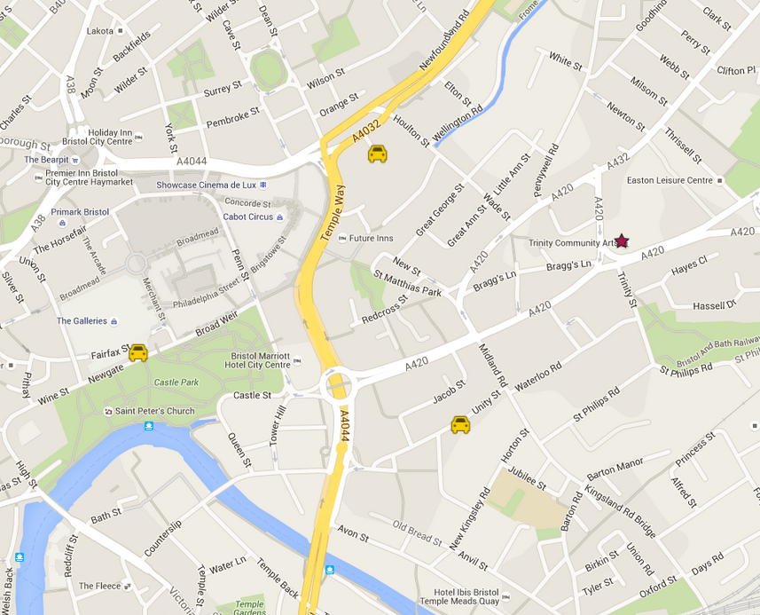 Map to Trinity Centre and nearby parking