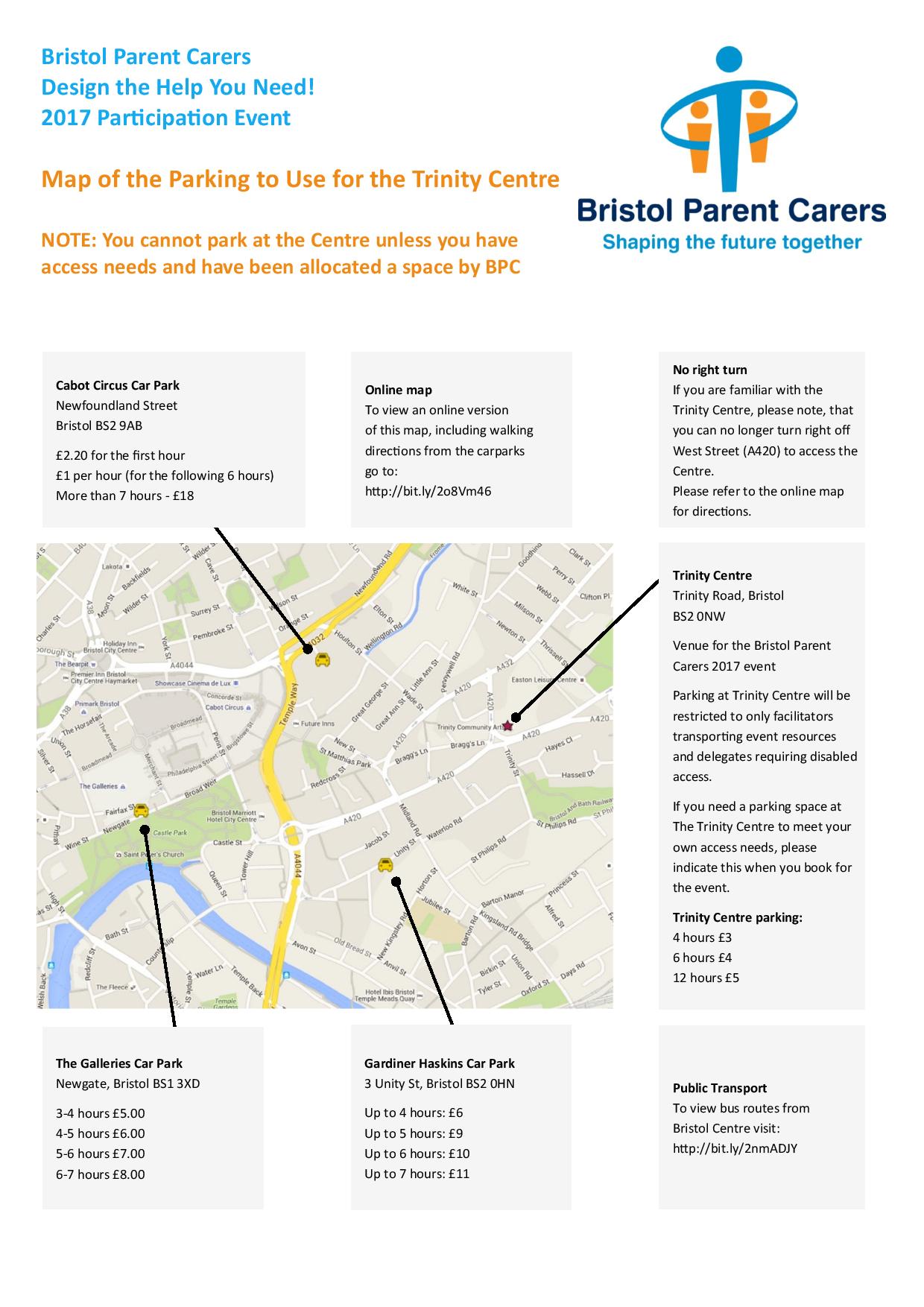 Map of parking close to Trinity Centre