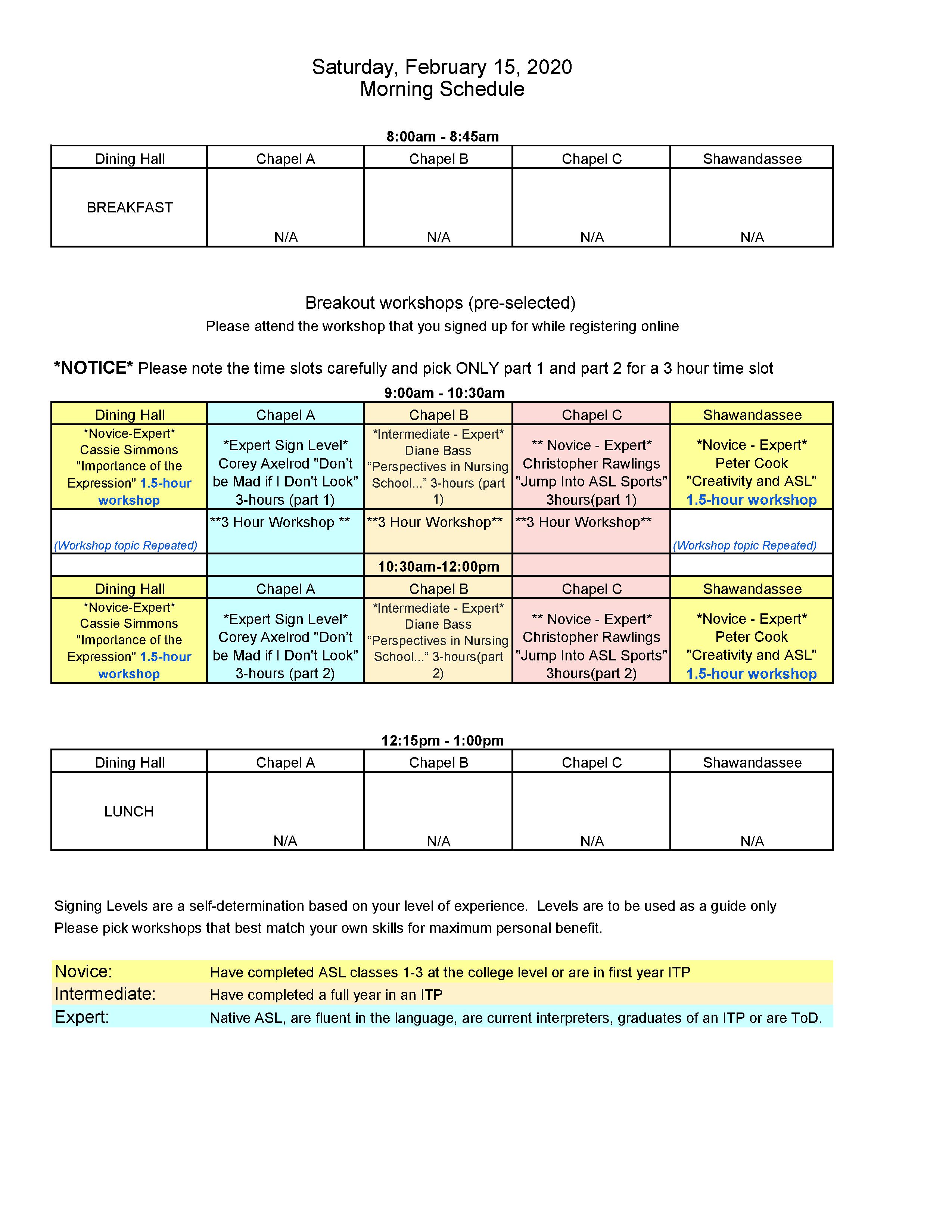 Sample Breakout Workshop Schedule