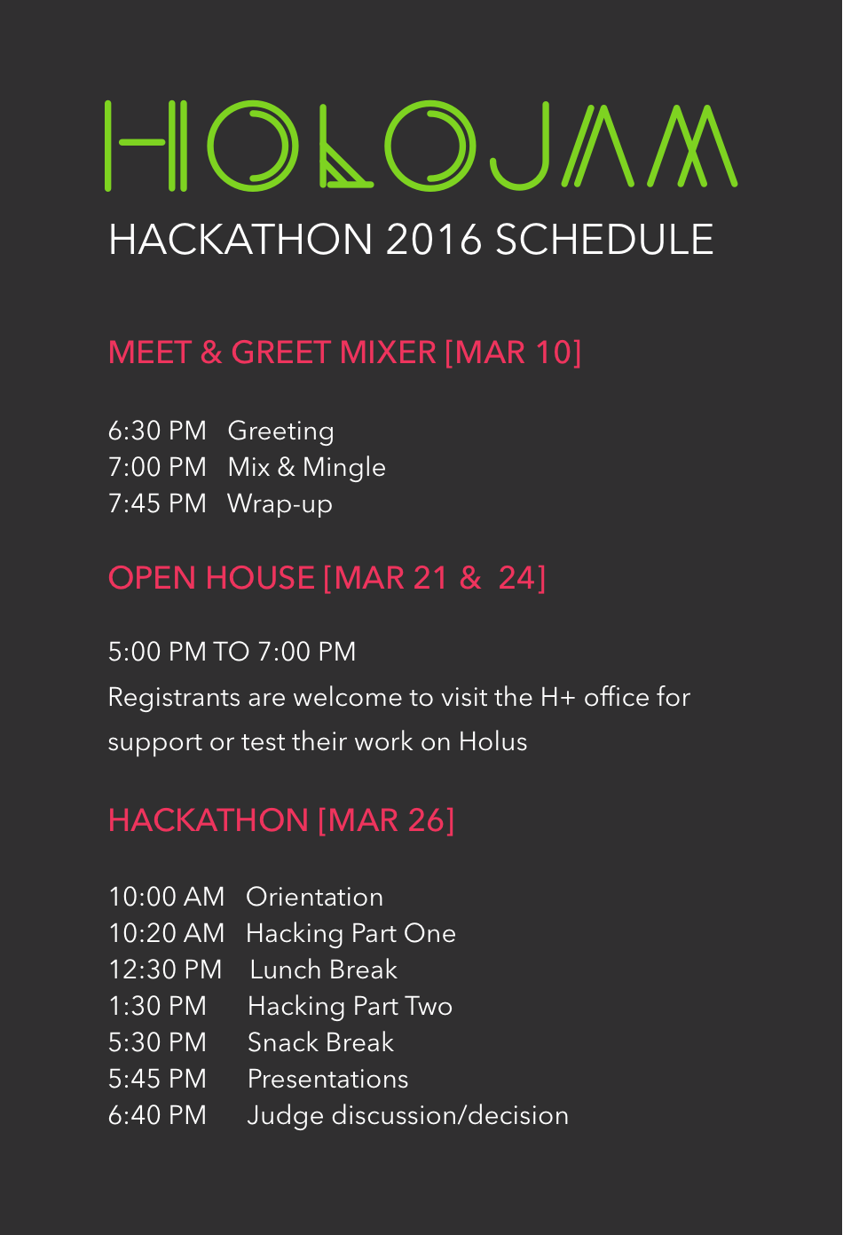 Holojam Itinerary