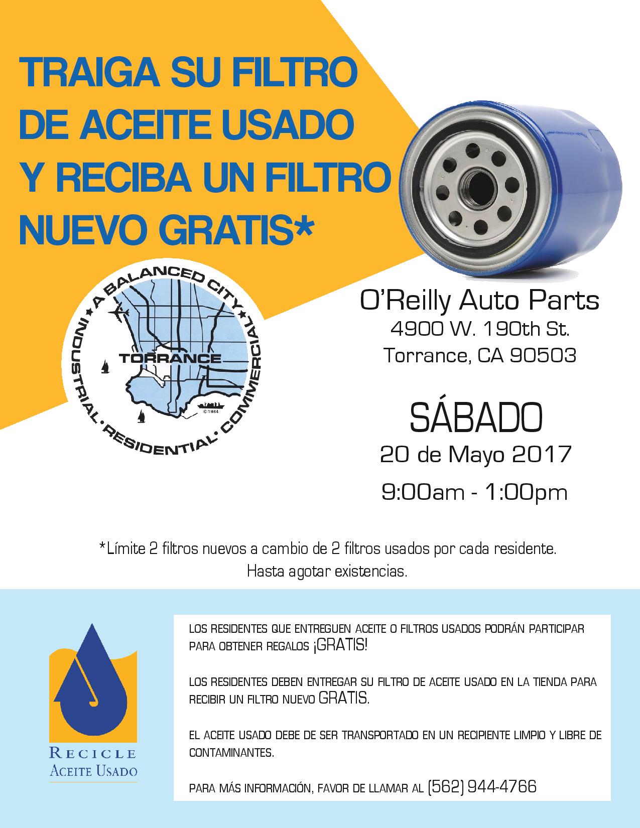 Torrance Used Oil Filter Exchange O'Reilly Auto Parts 20 MAY 2017