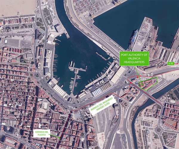 Plano de acceso a la sede de la Autoridad Portuaria de Valencia