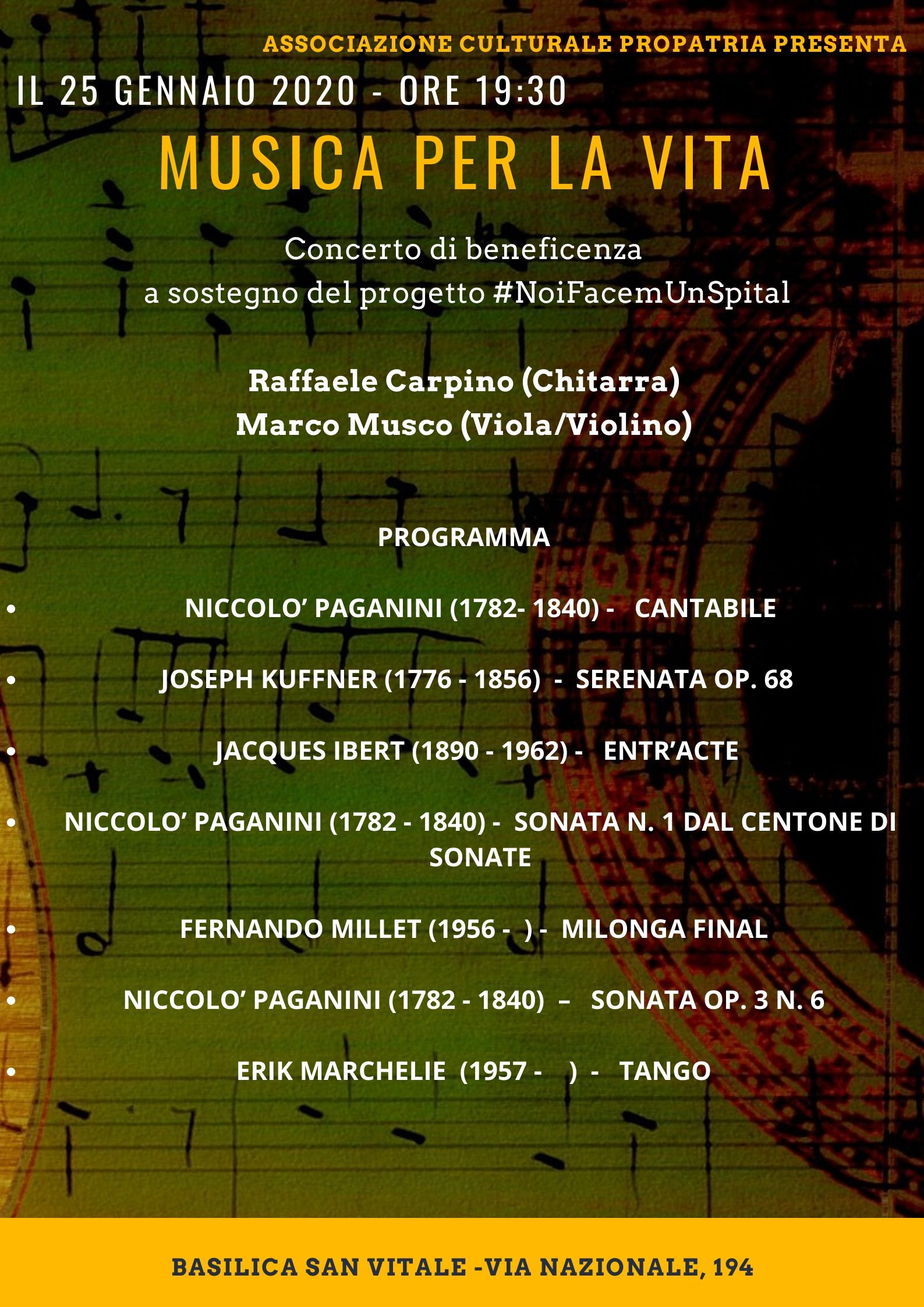 programma musica per la vita programma concerto 25 gennaio 2020 musica per la vita