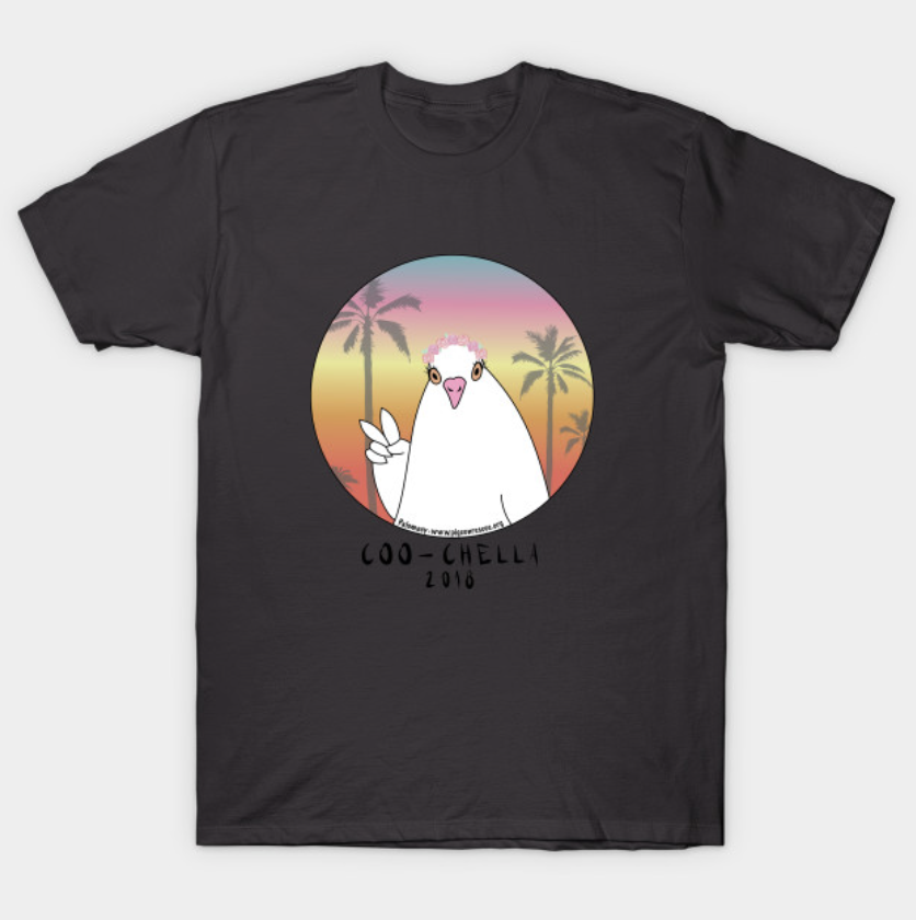 COO-CHELLA T-shirt Design of Beautiful White Party Pigeon