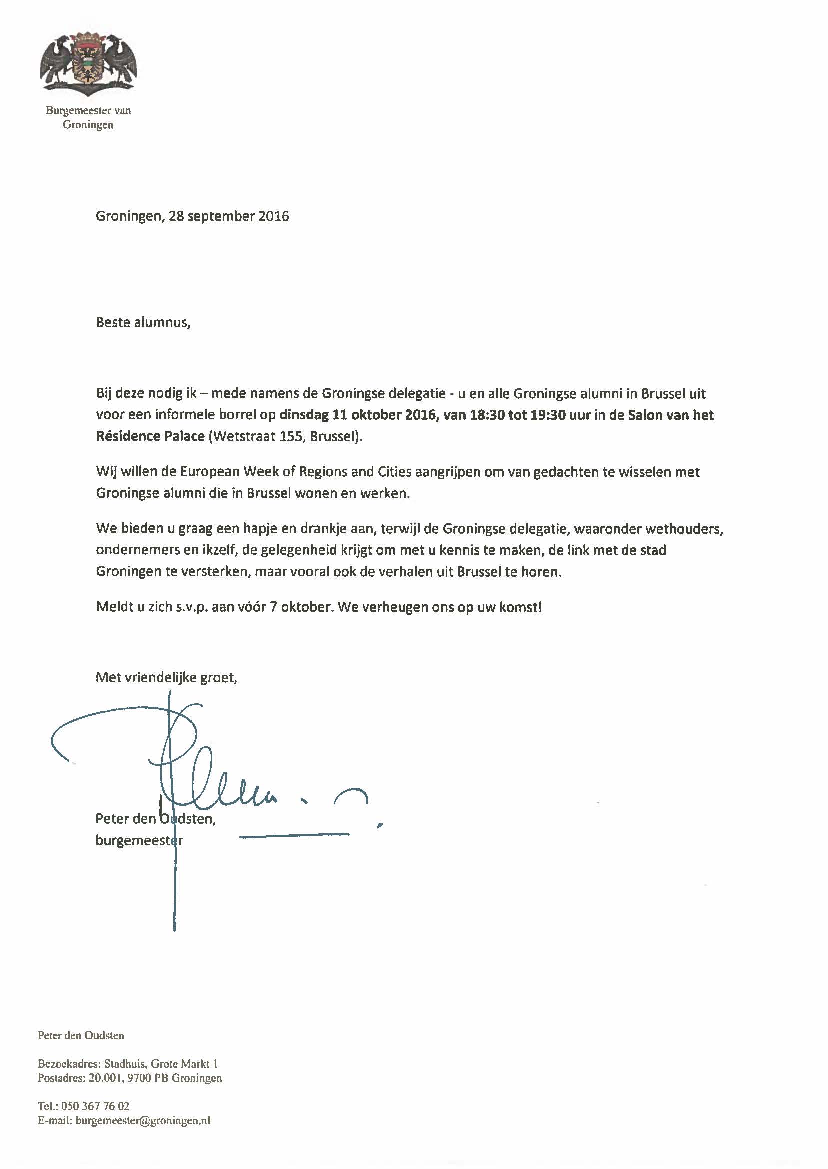 Invitation Mayor Groningen