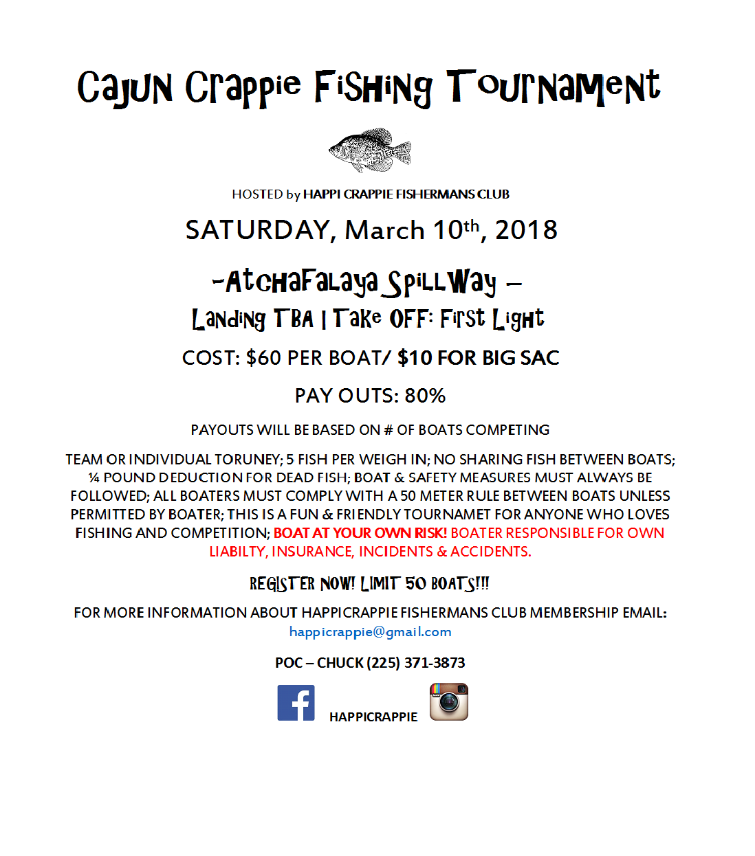 Cajun Crappie Fishing Tournament - 10 MAR 2018