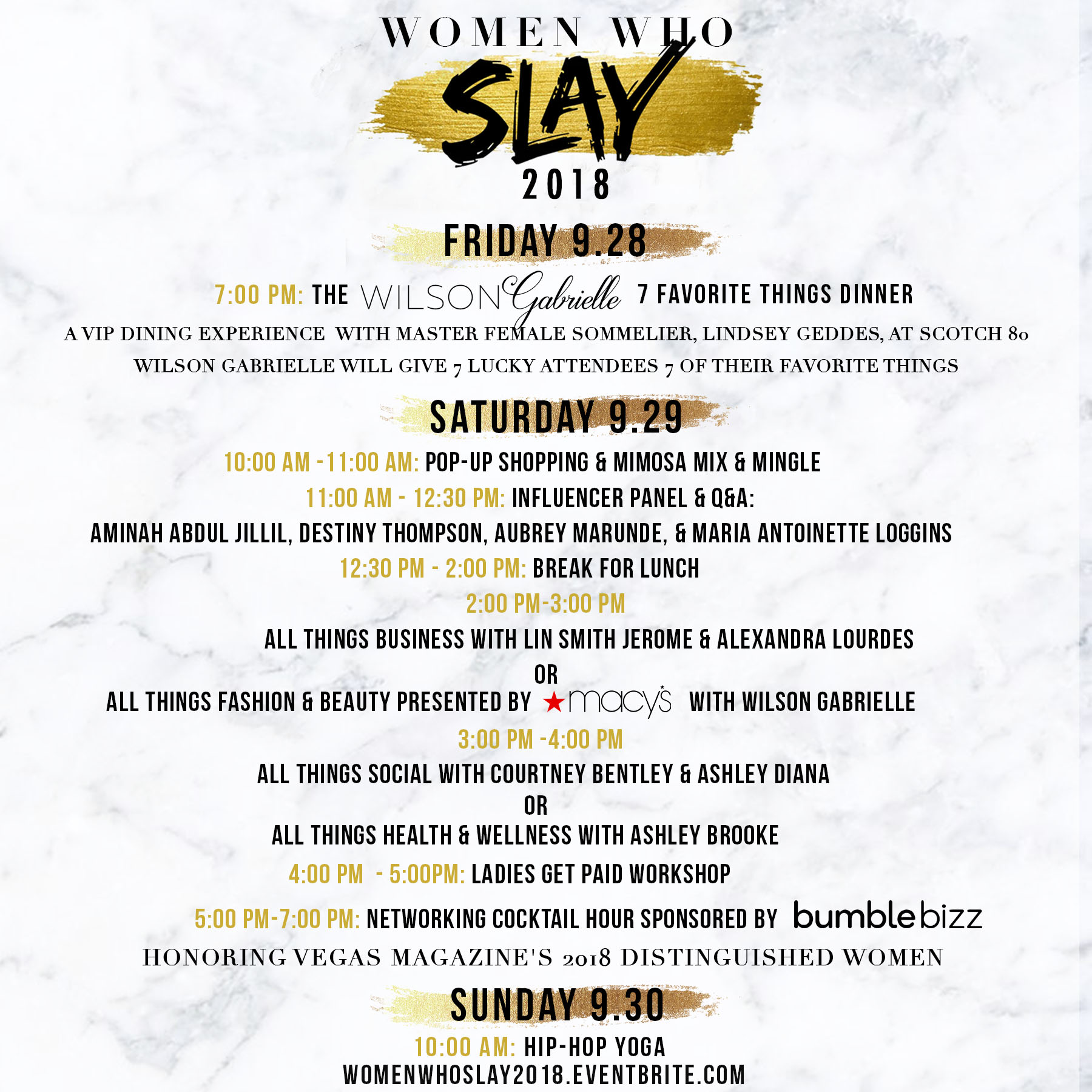 Women Who Slay Schedule 2018