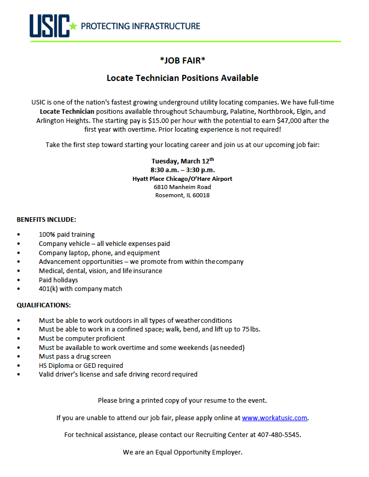 USIC Chicago/Rosemont Job Fair 12 MAR 2019