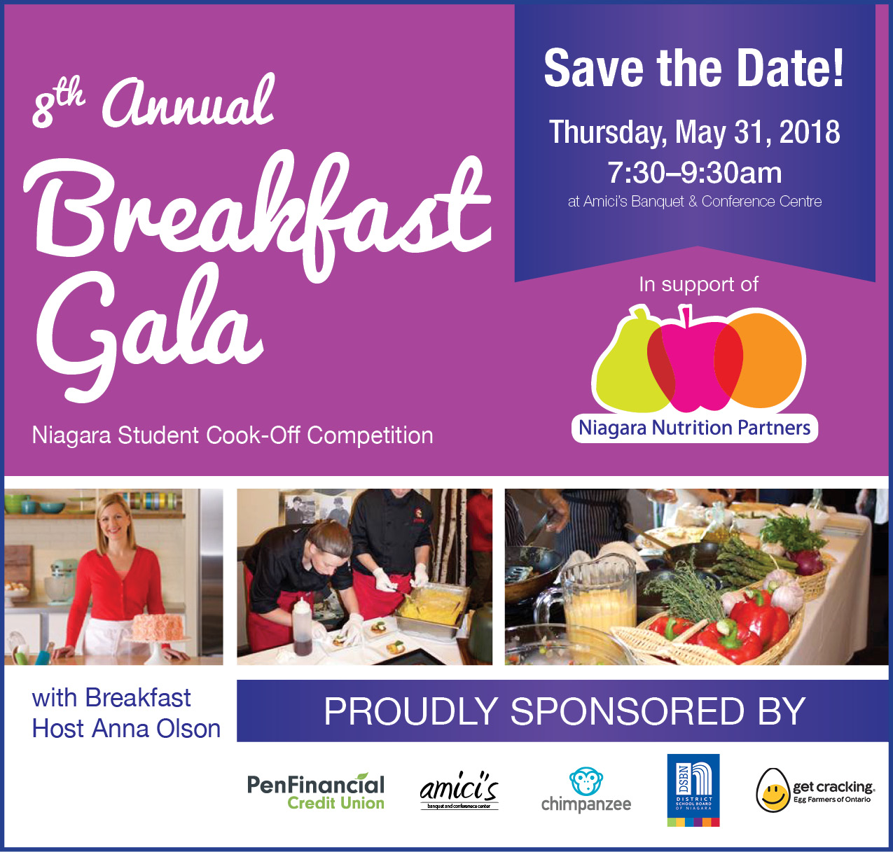 Save the Date for our 8th Annual Breakfast Gala & Student Cook-Off Competition - May 31st, 2018 at 7:30am
