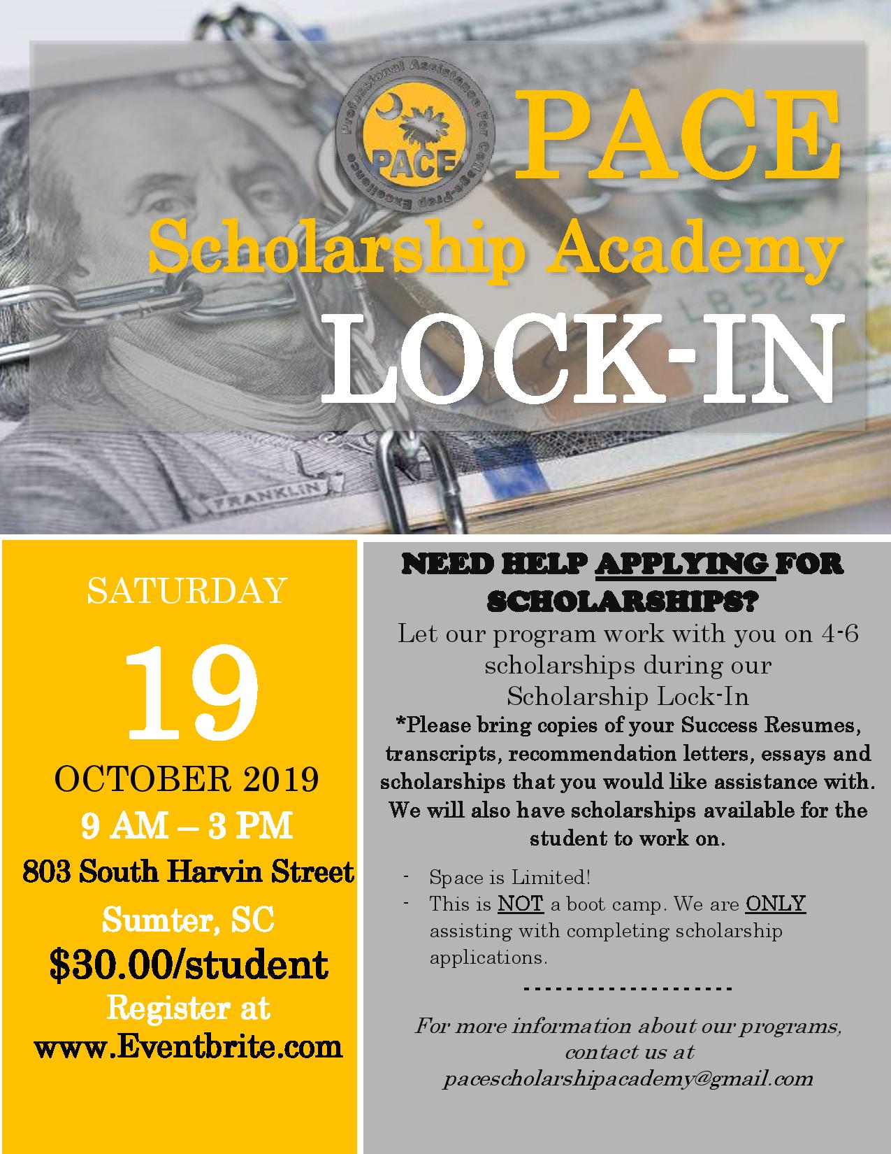 Pace SCHOLARSHIP LOCKIN Academy\u0027s SC) (Sumter, Scholarship