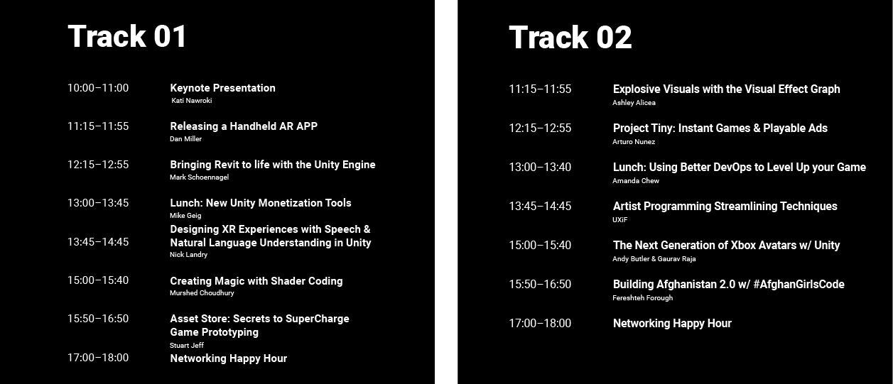 Unity Developer Day New York Schedule