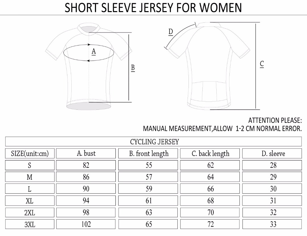 Women's Jersey Size Chart