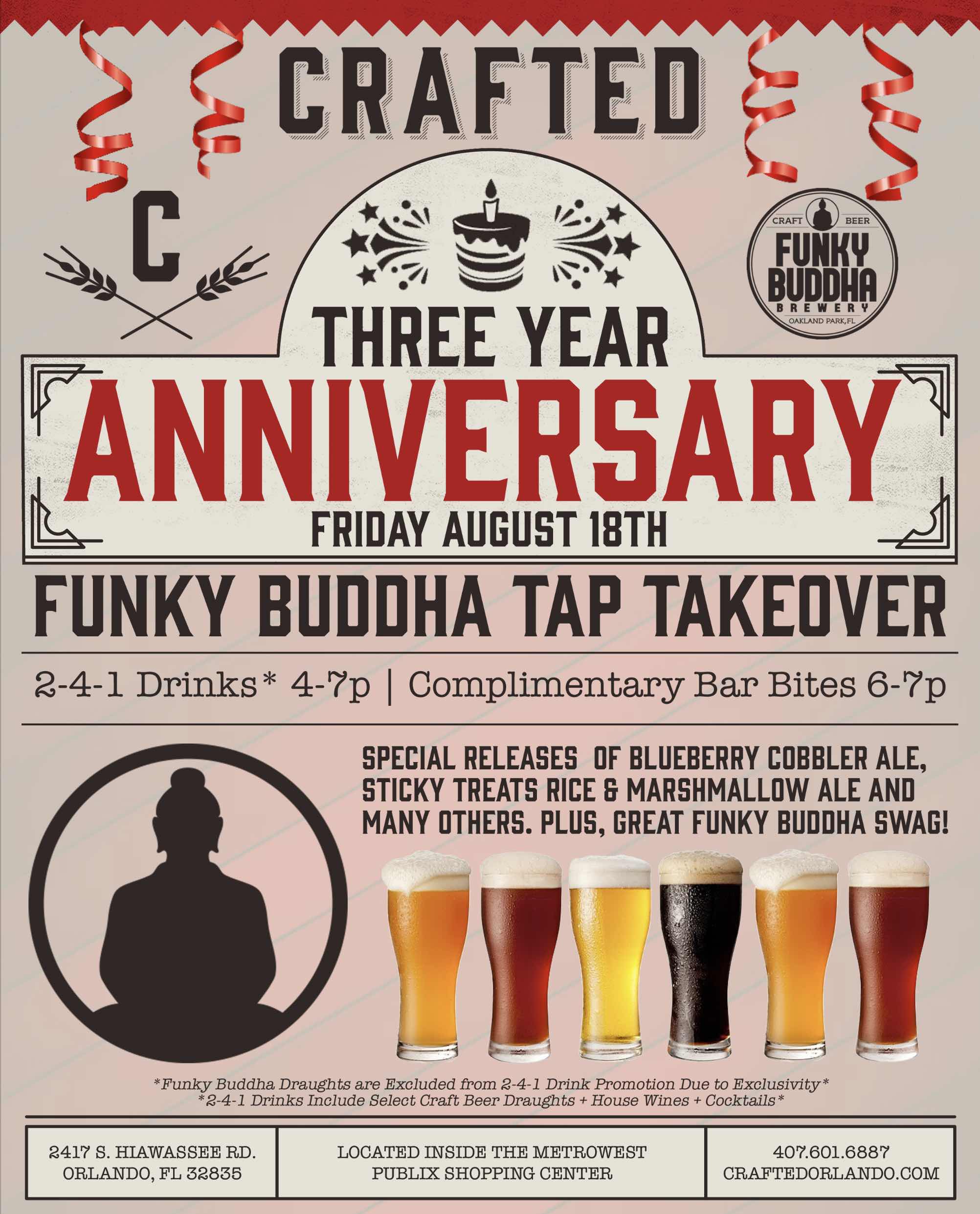 Crafted 3 Year Anniversary Funky Buddha Tap Takeover