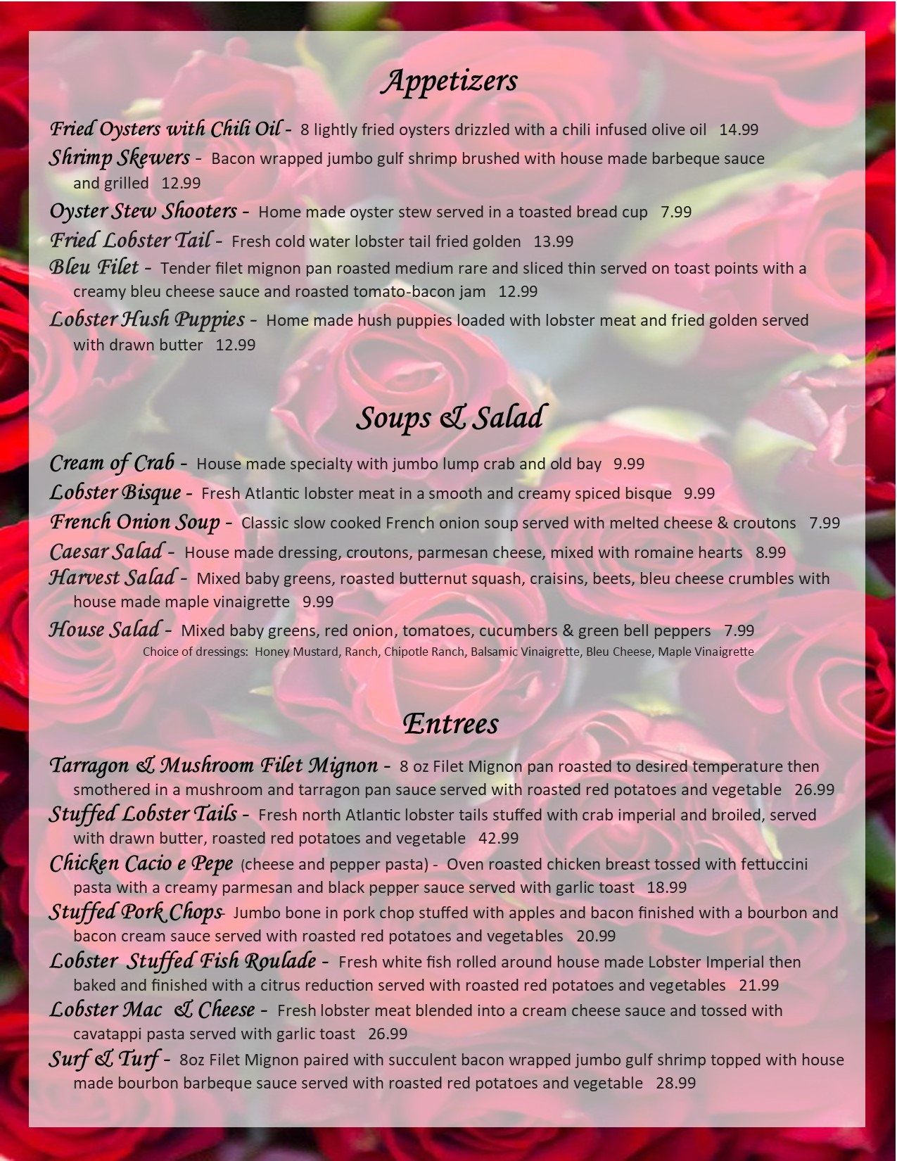 valentines day 2020 menu