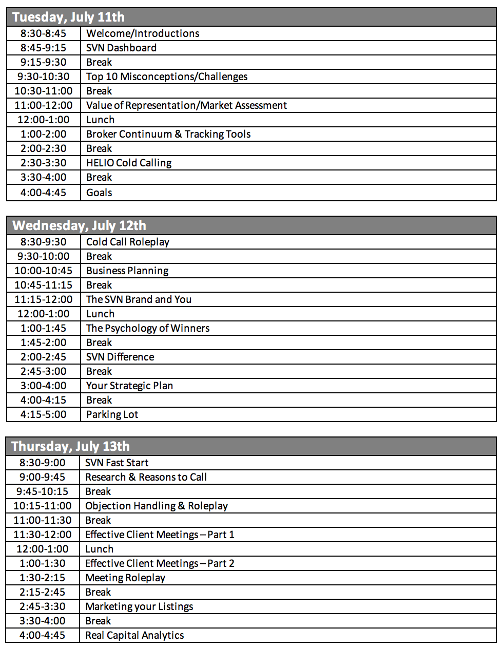 Jumpstart - Chicago Tues-Thurs Agenda