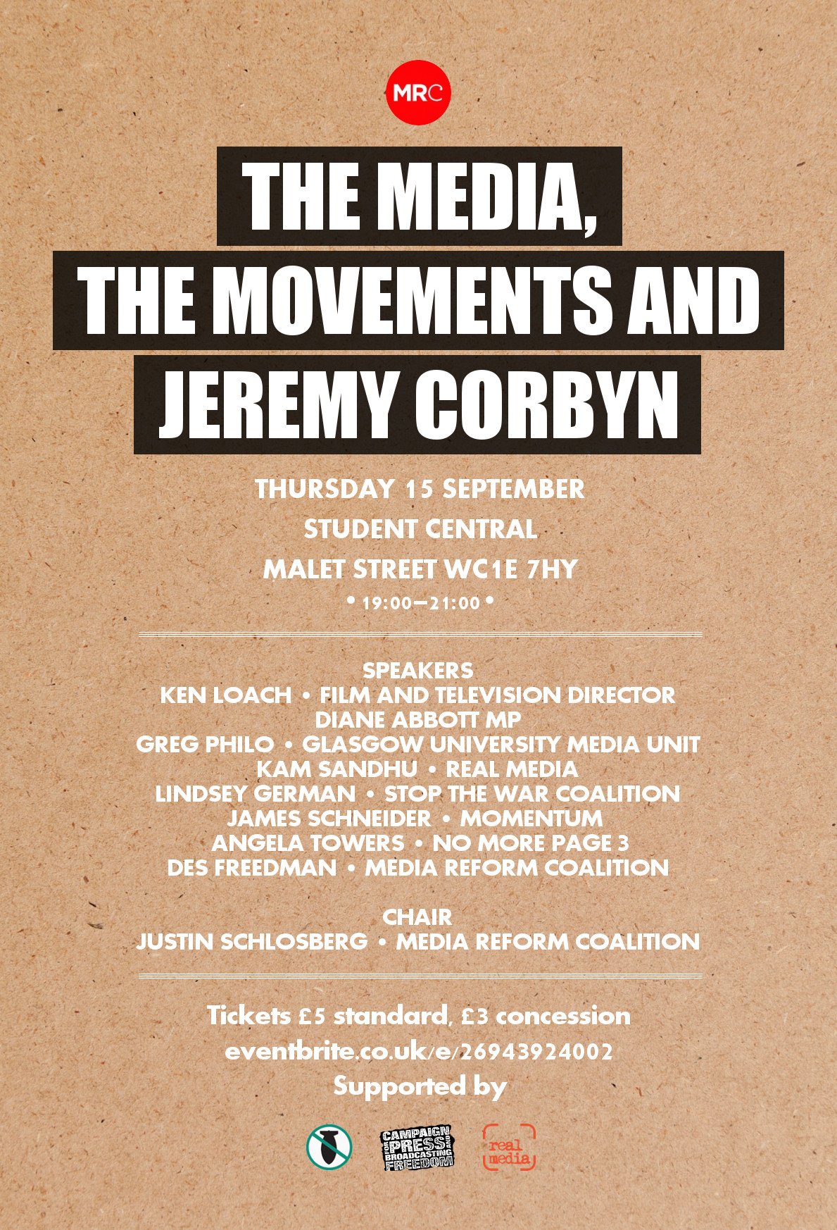 The media, the movements and Jeremy Corbyn event flyer