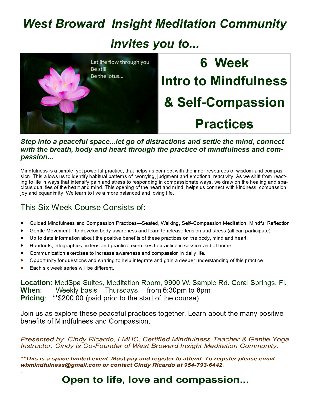 Intro To Mindfulness And Compassion Practices 6 Week Course