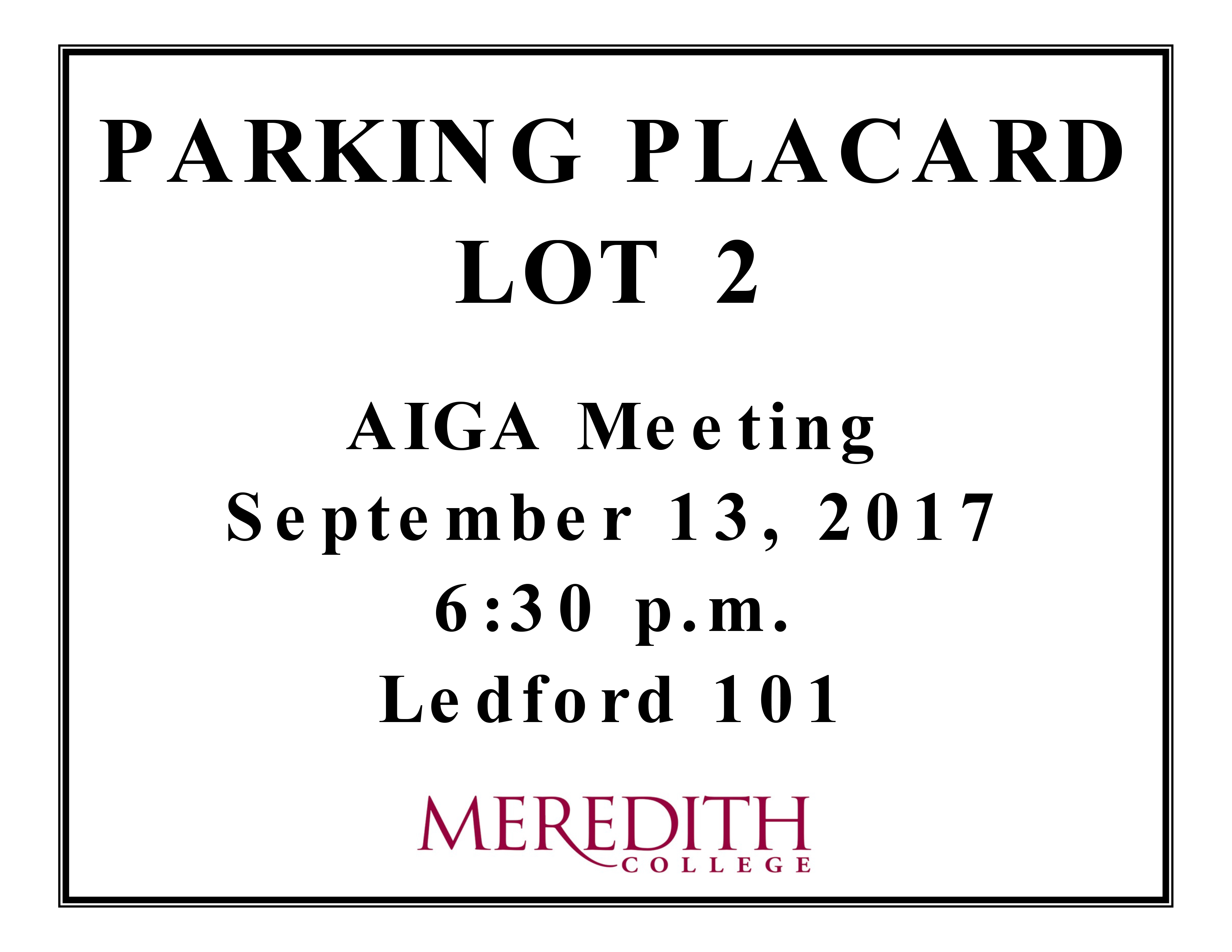 Meredith Parking Placard