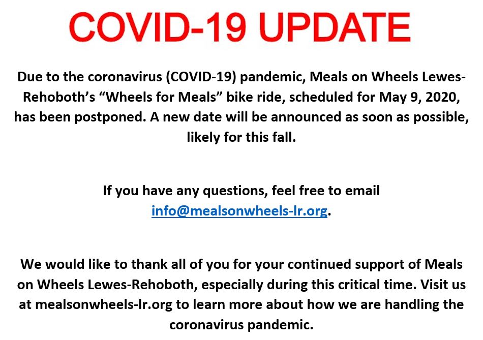 Sixth Annual Wheels For Meals 2020 Registration Sat May 9 2020