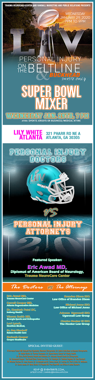 Trauma NeuroCare Center and Randall Marketing and Public Relations Presents: Personal Injury on the Beltline and Buckhead  Superbowl Mixer