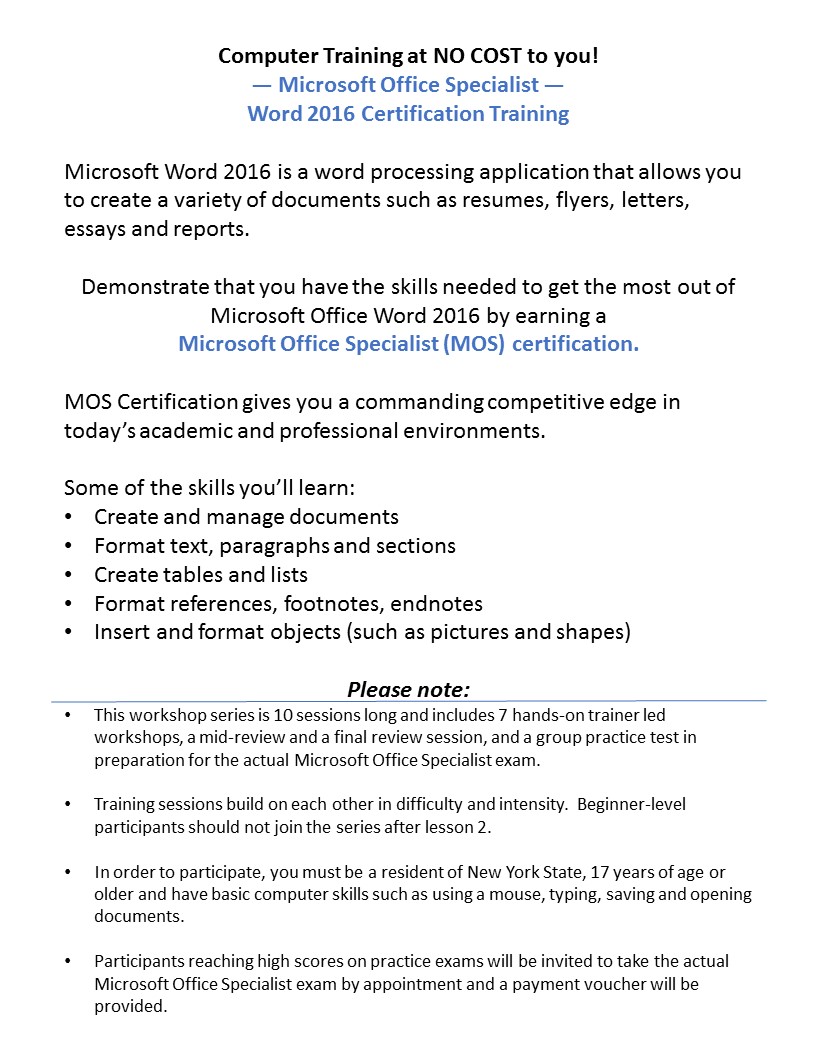 Microsoft Word 2016 Certification Training Troy Ny - 