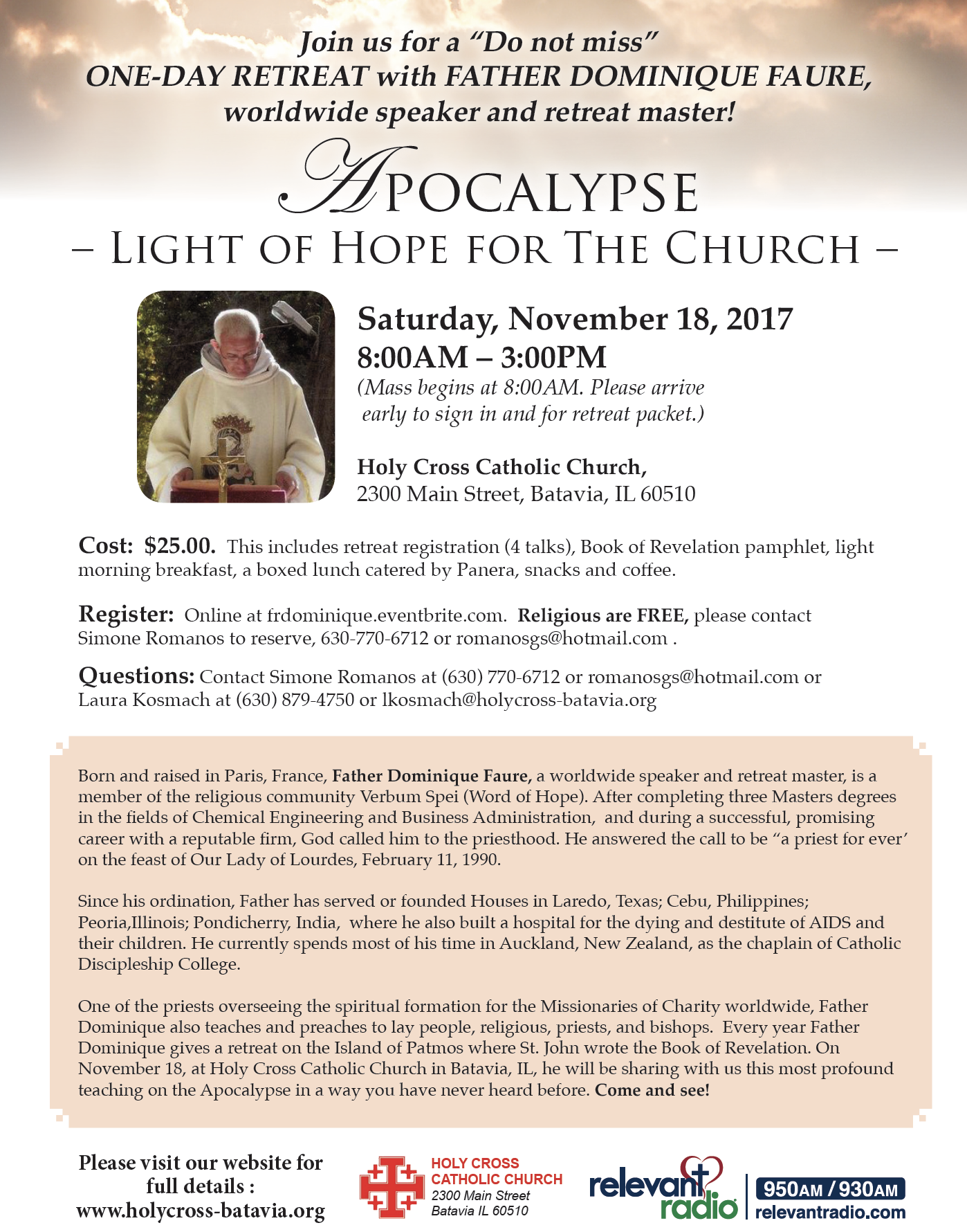 Fr. Dominique Faure One-Day Retreat Flyer