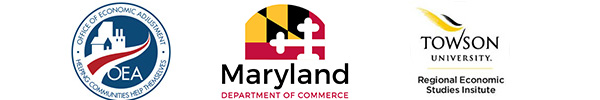 Office of Economic Adjustment logo, Maryland Department of Commerce logo,Towson Regional Economic Studies Institute Logo