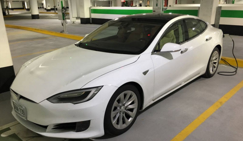 Tesla Model S Charging up at Yorkdale East Charging Stations