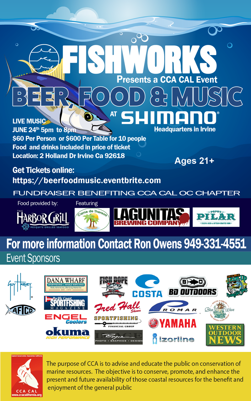 Fishworks Presents a CCA CAL event Beer, Food & Music at Shimano, Ages 21+