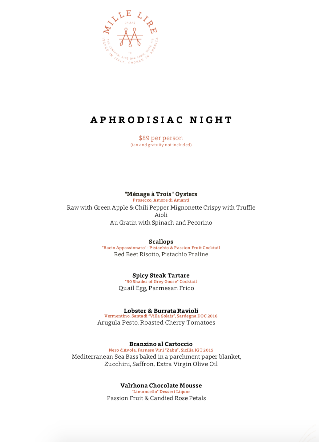 Aphrodisiac Dinner 13 FEB 2019