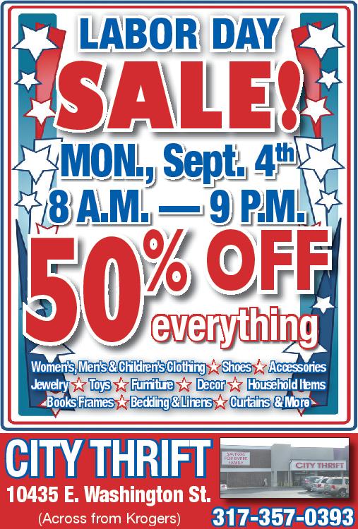 Labor Day Sale 50% OFF Storewide Event at City Thrift in 