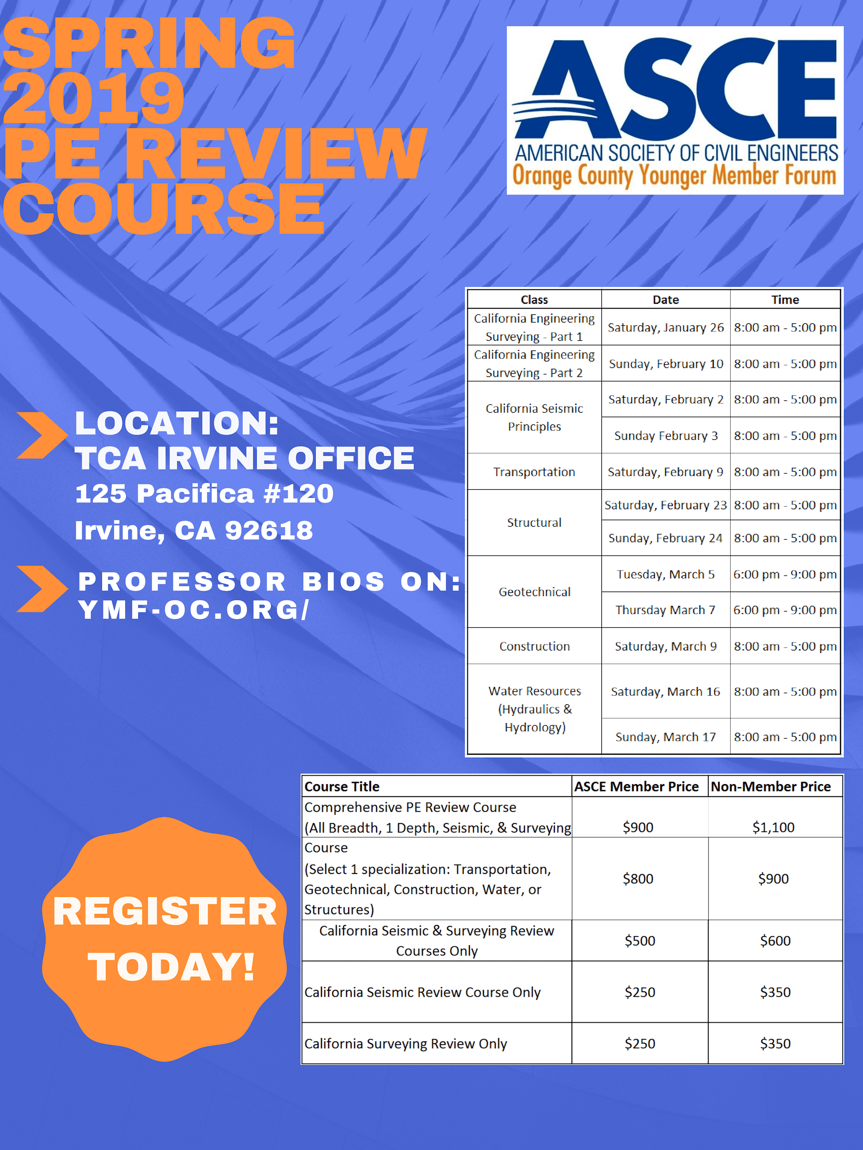 ASCE OC SPRING 2019 PE Review Course Tickets, Wed, Jan 9, 2019 at 800