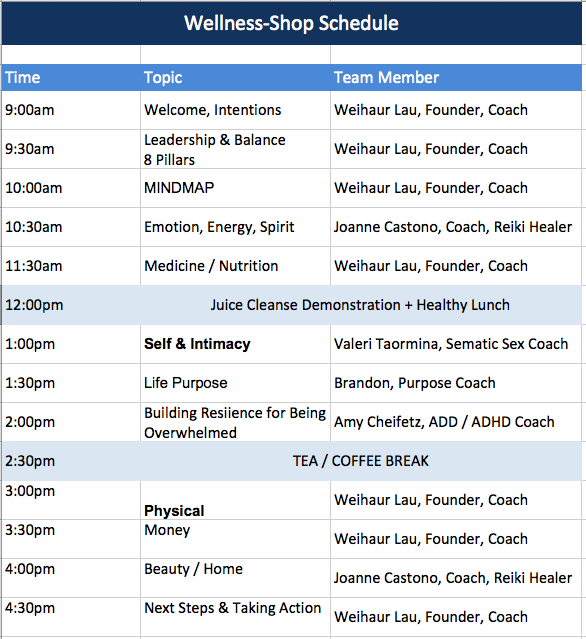 Created Living Well-ness Shop Schedule