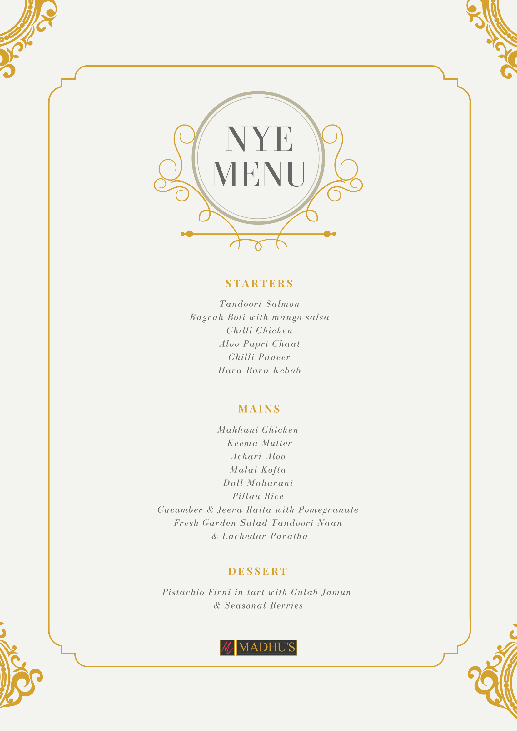 New Year's Eve Dinner and Dance 2019 - Menu
