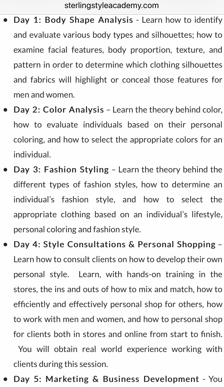 5 Day Personal Stylist Course - Sterling Style Academy Milan