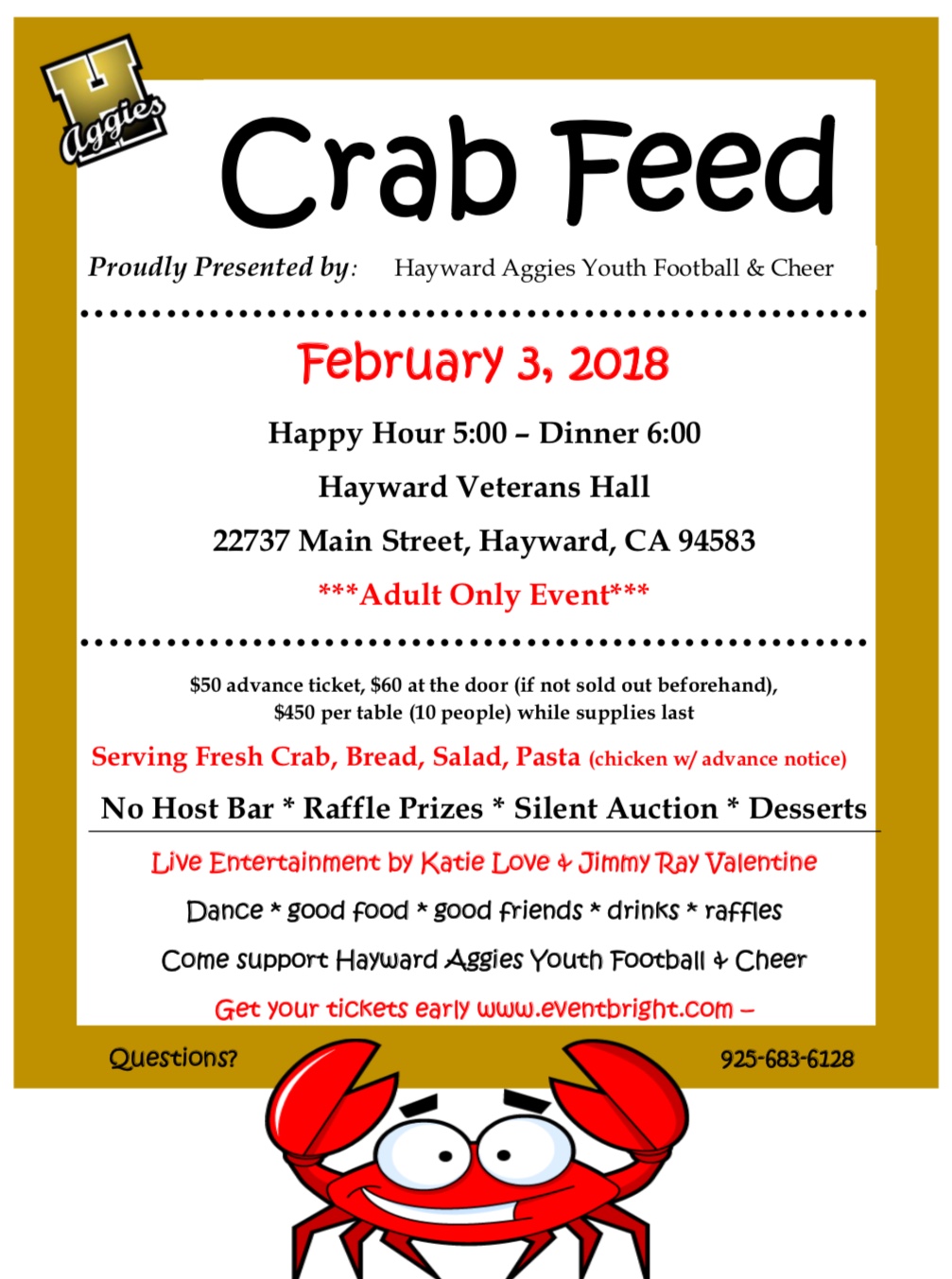 Crab Feed SOLD OUT Adult only event Tickets, Sat, Feb 3, 2018 at 5