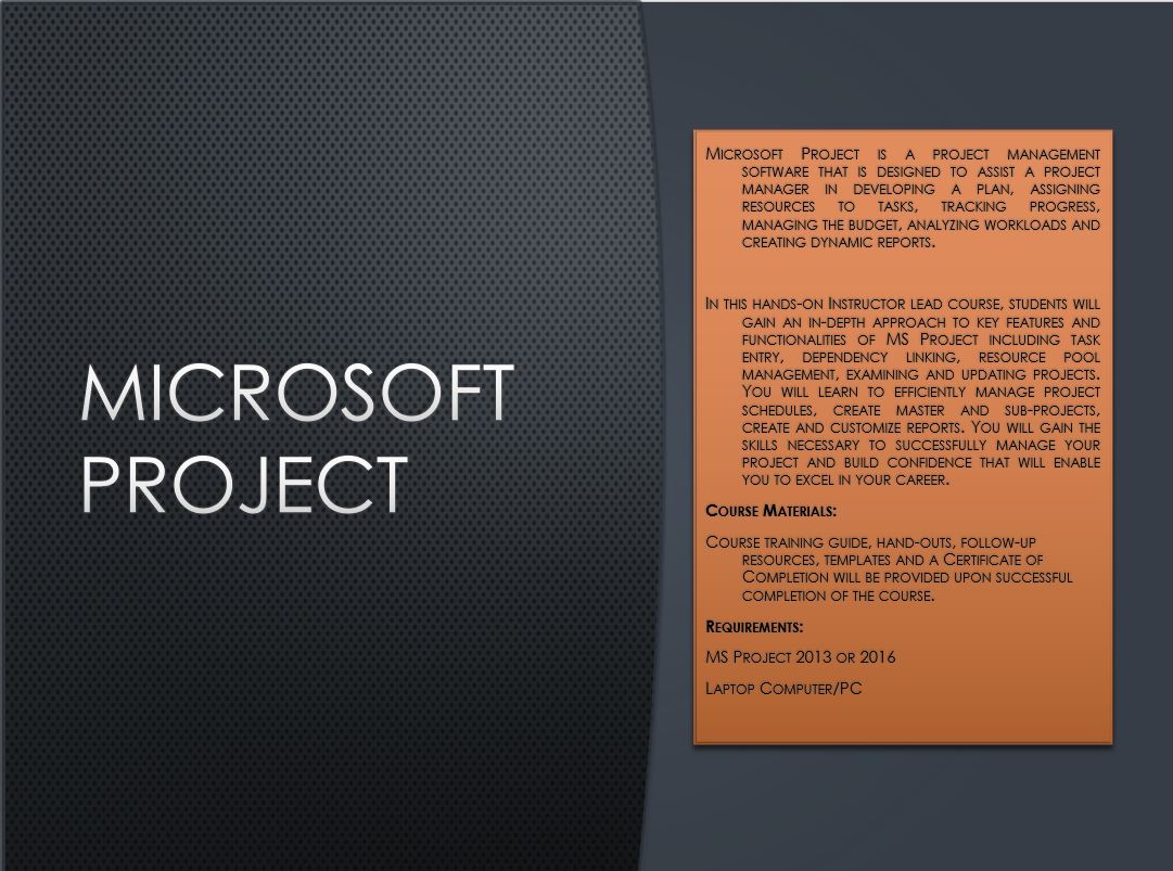 Microsoft Project 16 Training Class Orange County 16 Feb 19