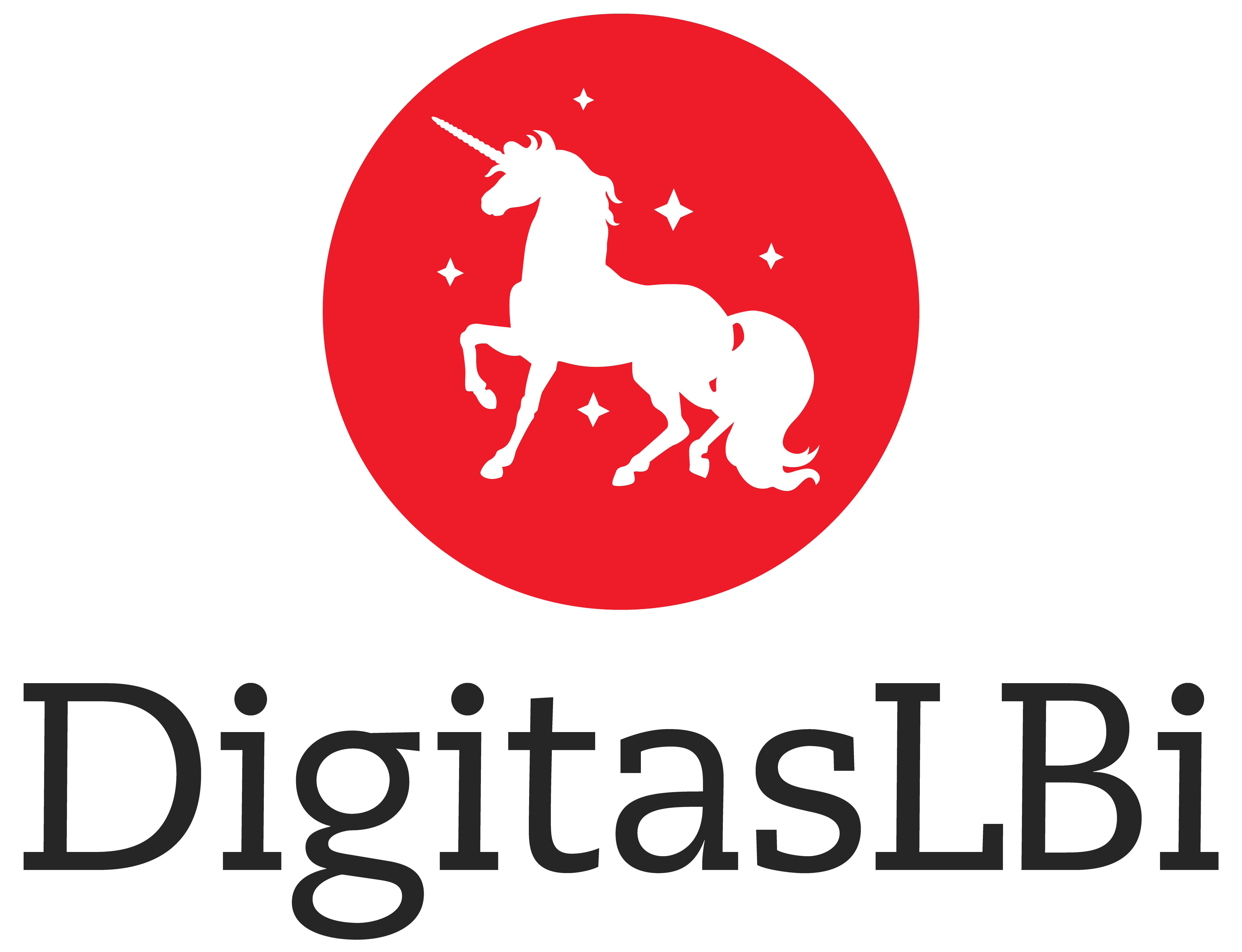 Digitas LBi White Unicorn on red background logo 
