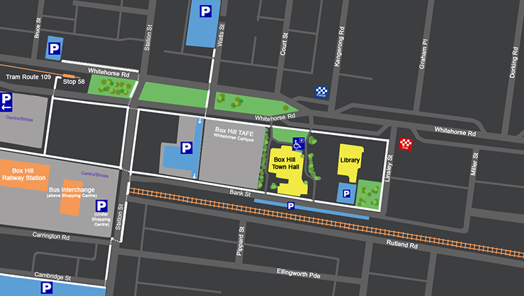 Box Hill Town Hall Parking map