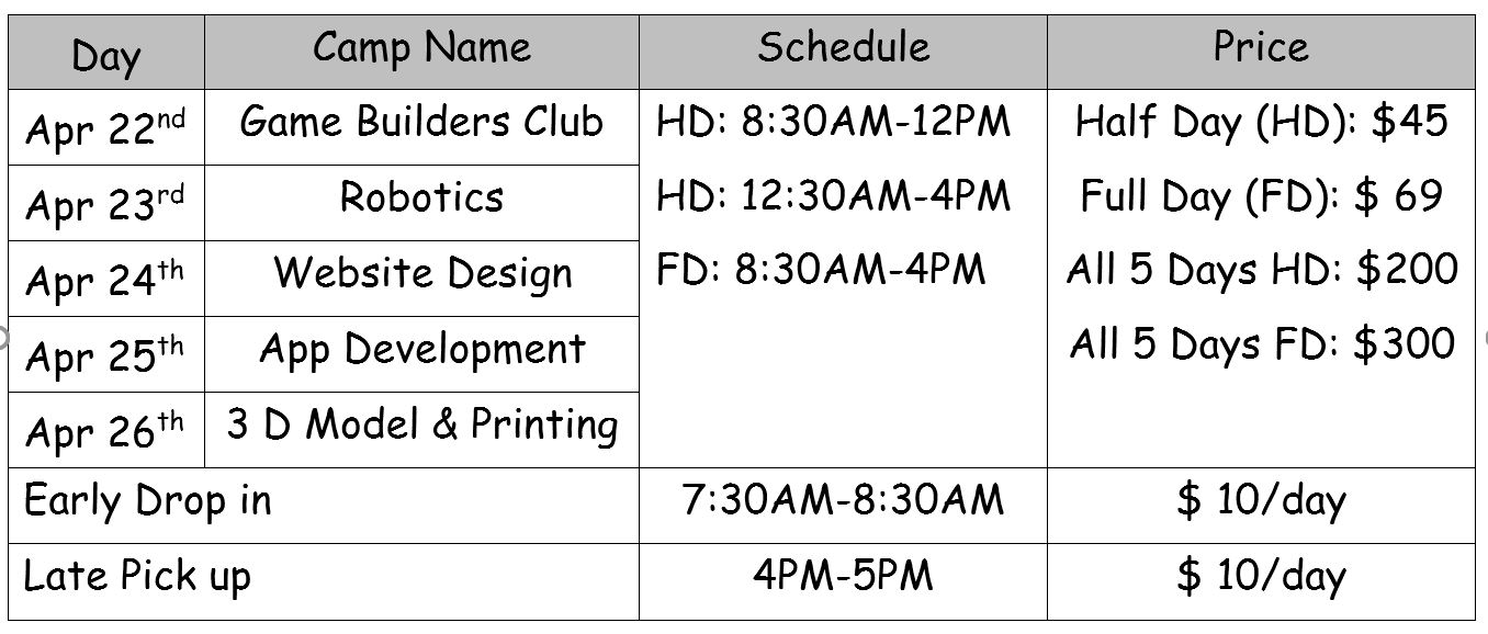 Day Camp Schedule