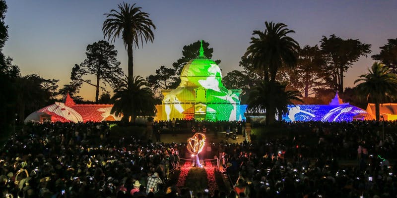 The Conservatory of Flowers, lighted for the Summer Solstice