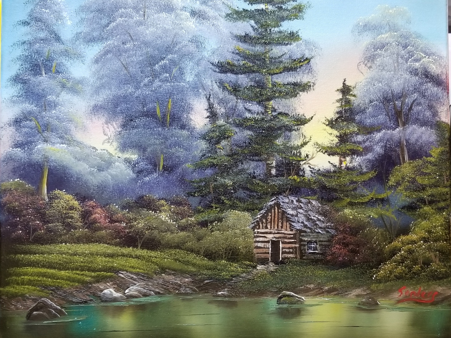Bob Ross - Wilderness Cabin Landscape Painting