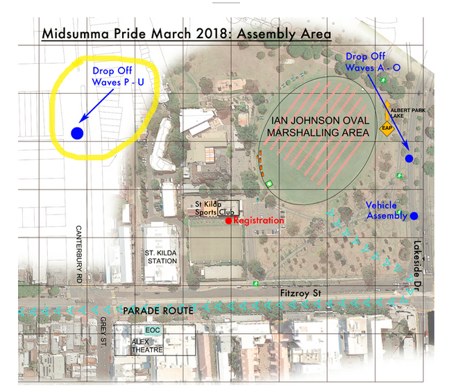 Pride March assembly location map