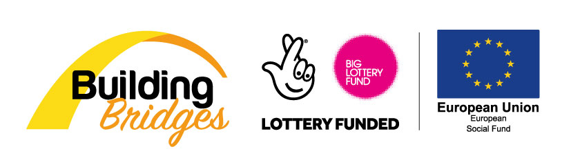 Building Bridges logo with Lottery funded logo and European Social Fund logo