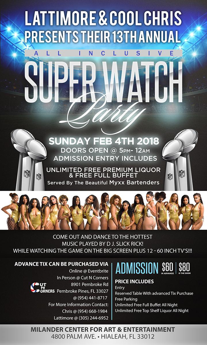 lattimore cool chriss annual all inclusive super bowl watch party superbowl 2018 flyer
