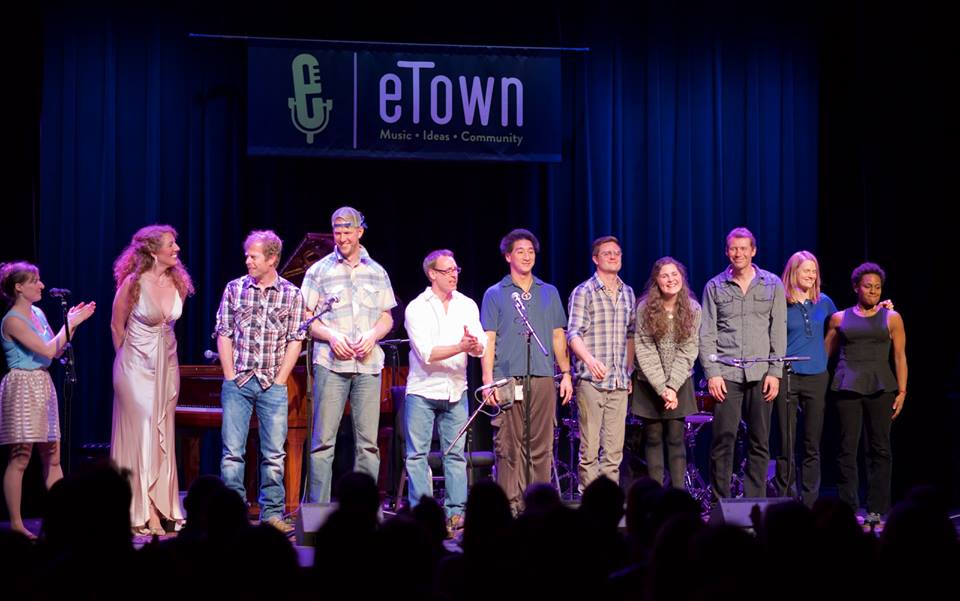 photo of musicians on the eTown stage from the first Community Music Night hosted at eTown Hall