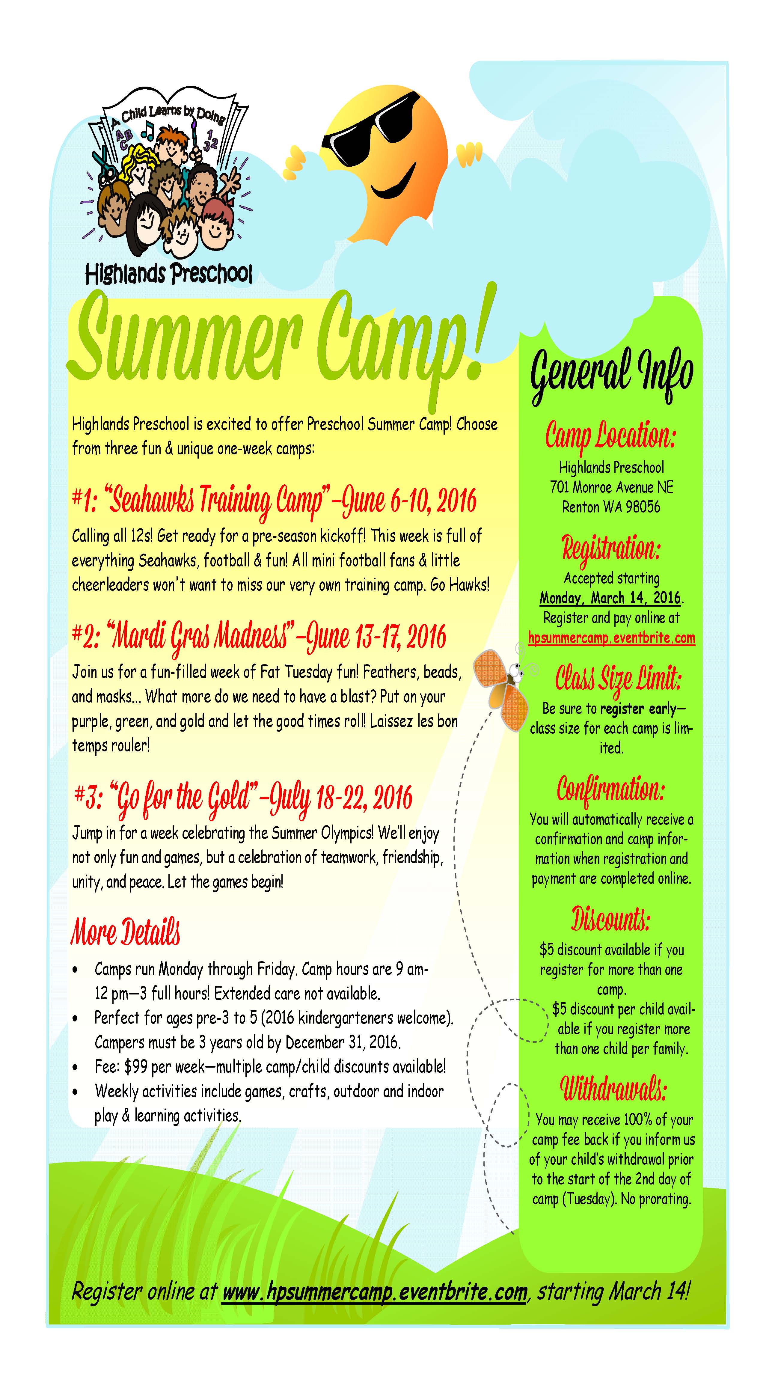 Highlands Preschool Summer Camps 2016 Registration Renton Eventbrite