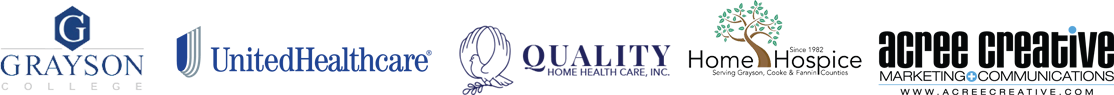 Grayson College, UnitedHealthcare, Quality Home Health Care, Inc., Home Hospice, and Acree Creative Logos