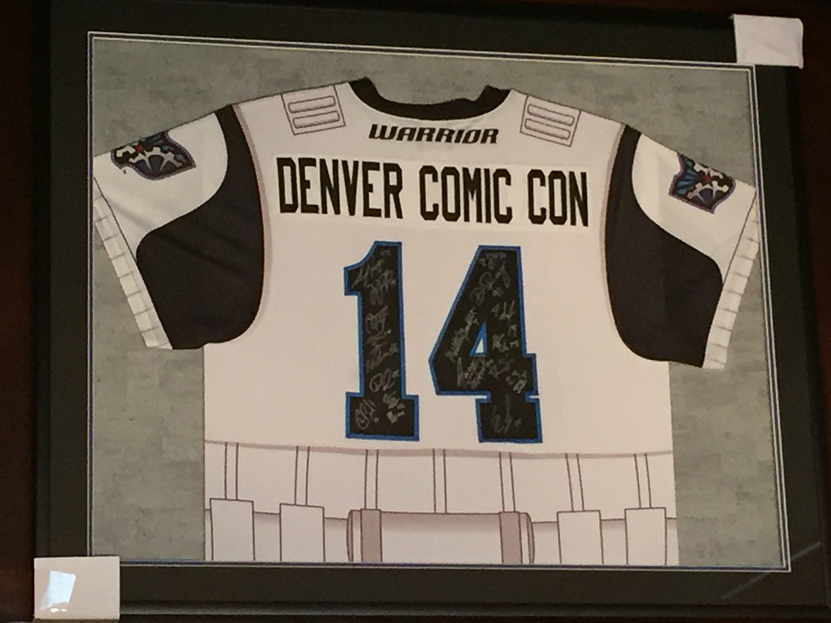 (1) framed Star Wars Storm Trooper Colorado Mammoth jersey signed by the 2014 team (black and white)