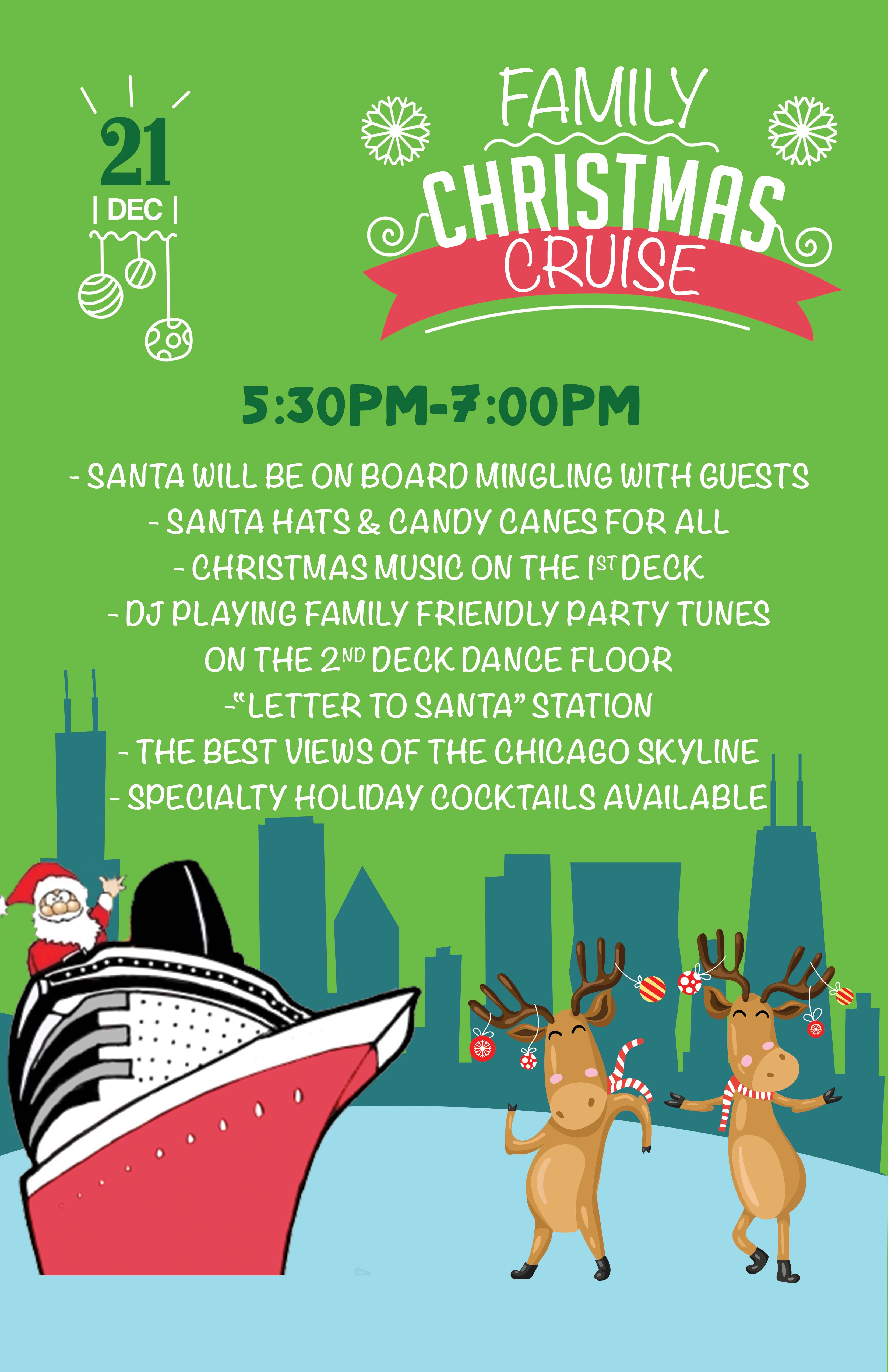 Chicago Family Christmas Cruise Party on Lake Michigan - Santa will be on board, Candy Canes for All, Dance Floor and more!